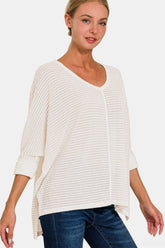 Zenana Women's Full Size Knit Top with Round Neck and High-Low Slit - Comfortable and Stylish